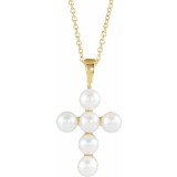 14K Yellow Freshwater Cultured Pearl Cross 16-18 Necklace photo