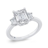 Shah Luxury 14K White Gold Three Stone Engagement Ring Center Emerald with Trapezoid sides Diamond photo 2
