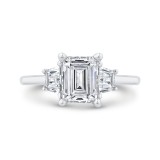 Shah Luxury 14K White Gold Three Stone Engagement Ring Center Emerald with Trapezoid sides Diamond photo