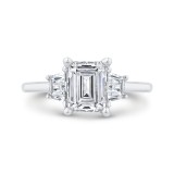 Shah Luxury 14K White Gold Three Stone Engagement Ring Center Emerald with Trapezoid sides Diamond photo