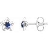 14K White 3 mm Round September Youth Star Birthstone Earrings photo