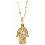 14K Yellow .03 CTW Diamond Hamsa 16-18 Necklace photo