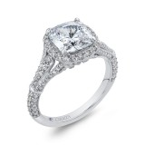 Shah Luxury 14K White Gold Cushion Diamond Halo Engagement Ring with Split Shank (Semi-Mount) photo 2