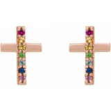 14K Rose Multi-Gemstone Cross Earrings photo 2