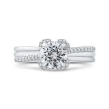 Shah Luxury 14K White Gold Round Diamond Floral Engagement Ring (Semi-Mount) photo