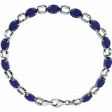 14K White 7x5 mm Oval Lab-Grown Blue Sapphire 7 Bracelet photo