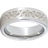 Serinium Pipe Cut Band with a 5mm Sterling Silver Inlay and Fleur De Lis Laser Engraving photo