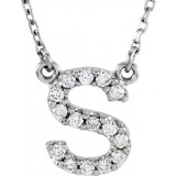 14K White Initial S 1/8 CTW Diamond 16 Necklace photo