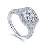 Gabriel & Co. 14k White Gold Victorian Halo Engagement Ring photo 3