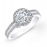 18k White Gold Split Shank Halo White Diamond Engagement Ring photo