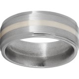 Titanium Flat Band with Grooved Edges, 2mm Sterling Silver Inlay and Satin Finish photo