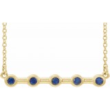 14K Yellow Blue Sapphire Bezel-Set 16 Bar Necklace photo