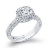 Shah Luxury 14K White Gold Three Row Round Diamond Double Halo Engagement Ring (Semi-Mount) photo 2