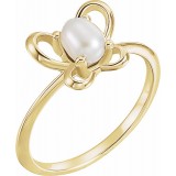 14K Yellow 4x3 mm Pearl June Youth Butterfly Birthstone Ring photo