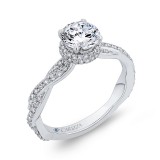 Shah Luxury 14K White Gold Round Diamond Floral Engagement Ring with Criss-Cross Shank (Semi-Mount) photo 2
