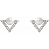 14K White Freshwater Cultured Pearl & 1/5 CTW Diamond Earrings photo 2