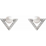 14K White Freshwater Cultured Pearl & 1/5 CTW Diamond Earrings photo 2