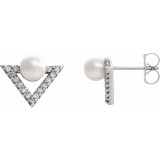 14K White Freshwater Cultured Pearl & 1/5 CTW Diamond Earrings photo