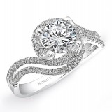 18k White Gold Halo Diamond Split Swirl Shank Engagement Semi Mount Ring photo