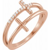 14K Rose .06 CTW Diamond Sideways Cross Ring photo