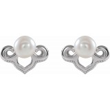 14K White Freshwater Cultured Pearl Earrings photo 2