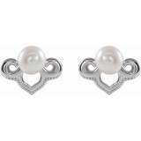 14K White Freshwater Cultured Pearl Earrings photo 2