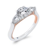 Shah Luxury 14K Two Tone Gold Round Diamond Three-Stone Plus Engagement Ring (Semi-Mount) photo 2