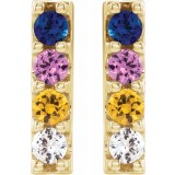 14K Yellow Multi-Color Sapphire Bar Earrings photo 2