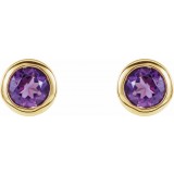 14K Yellow 4 mm Round Genuine Amethyst Birthstone Earrings photo 2
