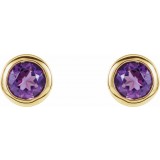 14K Yellow 4 mm Round Genuine Amethyst Birthstone Earrings photo 2