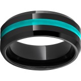 Black Diamond Ceramic Beveled Edge Band with Turquoise Enamel Inlay photo