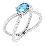 14K White Aquamarine Rope Ring photo