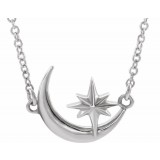 Platinum Crescent Moon & Star 16-18 Necklace photo