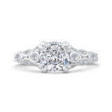 Shah Luxury 14K White Gold Cushion Diamond Engagement Ring with Bezel Set (Semi-Mount) photo