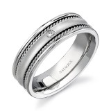 14k White Gold Bezel Rope Trim Diamond Men's Band photo