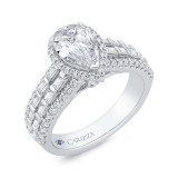 Shah Luxury 14K White Gold Four Row Pear Diamond Halo Engagement Ring (Semi-Mount) photo 2