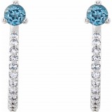 14K White Aquamarine & 1/6 CTW Diamond Hoop Earrings photo 2
