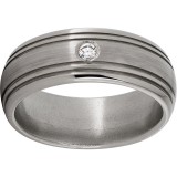 Titanium Domed Band with Two .5mm Grooves on Each Side, One 6-Point Diamond, and Satin Finish photo