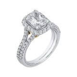 Shah Luxury 14K Two-Tone Gold Emerald Diamond Halo Vintage Engagement Ring with Split Shank (Semi-Mount) photo 2