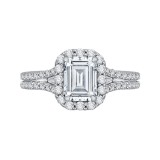 Shah Luxury 14K Two-Tone Gold Emerald Diamond Halo Vintage Engagement Ring with Split Shank (Semi-Mount) photo
