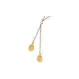 14K Yellow Twin Briolette Citrine Lariat Necklace photo