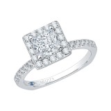 Shah Luxury 14K White Gold Princess Diamond Halo Engagement Ring with Euro Shank (Semi-Mount) photo 2