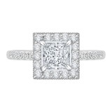 Shah Luxury 14K White Gold Princess Diamond Halo Engagement Ring with Euro Shank (Semi-Mount) photo