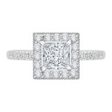 Shah Luxury 14K White Gold Princess Diamond Halo Engagement Ring with Euro Shank (Semi-Mount) photo