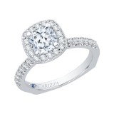 Shah Luxury 14K White Gold Cushion Diamond Halo Engagement Ring with Euro Shank (Semi-Mount) photo 2