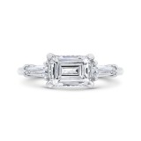 Shah Luxury 14K White Gold Three Stone Engagement Ring Center Emerald with Taper Baguette sides Diamond photo