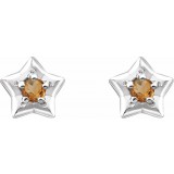 14K White 3 mm Round November Youth Star Birthstone Earrings photo 2