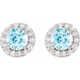 14K White 4 mm Round Aquamarine & 1/8 Diamond Earrings photo 2