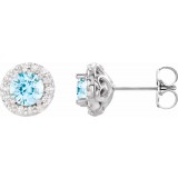 14K White 4 mm Round Aquamarine & 1/8 Diamond Earrings photo