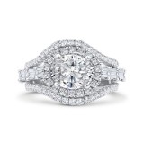 Shah Luxury 14K White Gold Oval Diamond Halo Engagement Ring with Split Shank (With Center) photo